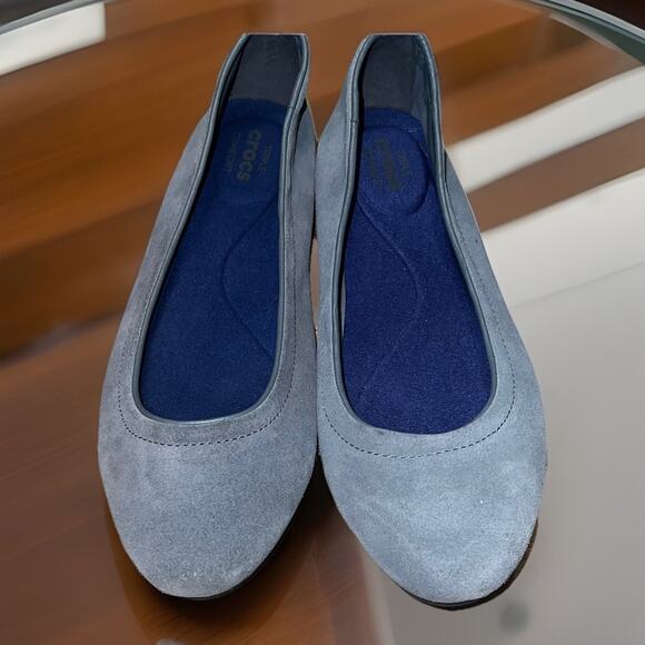 Crocs Womens Marine Faux Suede Ballet Flats Sz 8.5 GrayRubber Boho Stylish - Picture 3 of 8